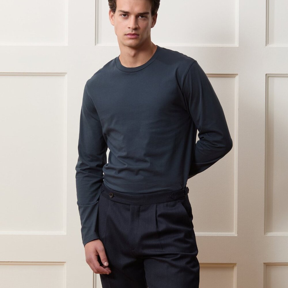Men's Todd Snyder Navy Blue Luxe long sleeved t-shirt in size M - Picture 2 of 7